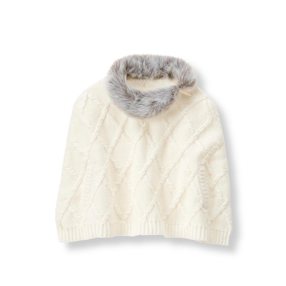 Janie and Jack Baby Faux Fur Collar Sweater Knit Poncho Cape White 18-24 Months